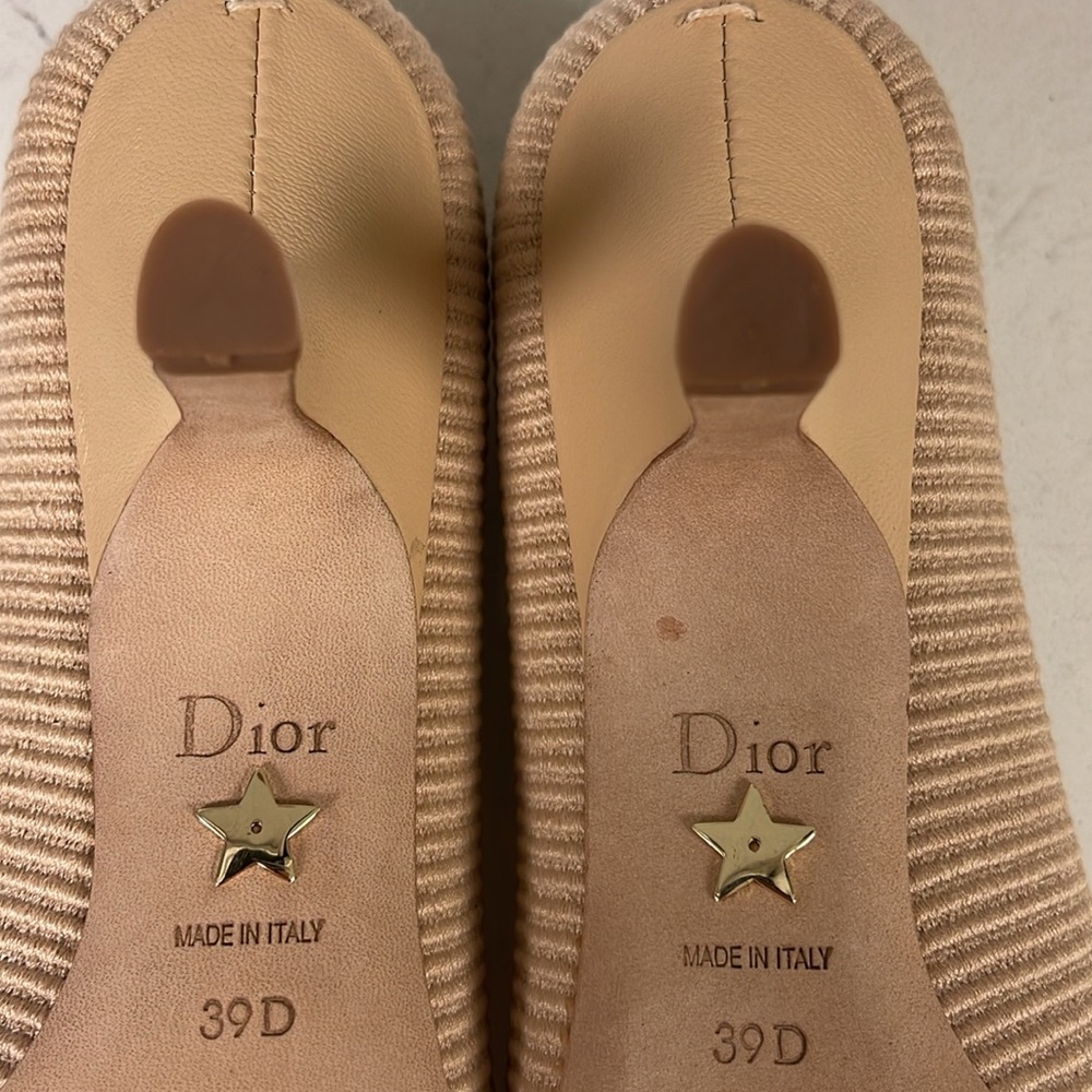 Dior Fabric & Ribbon Embroidered J'Adior Pumps 39 Aprioct Line - Picture 6 of 17